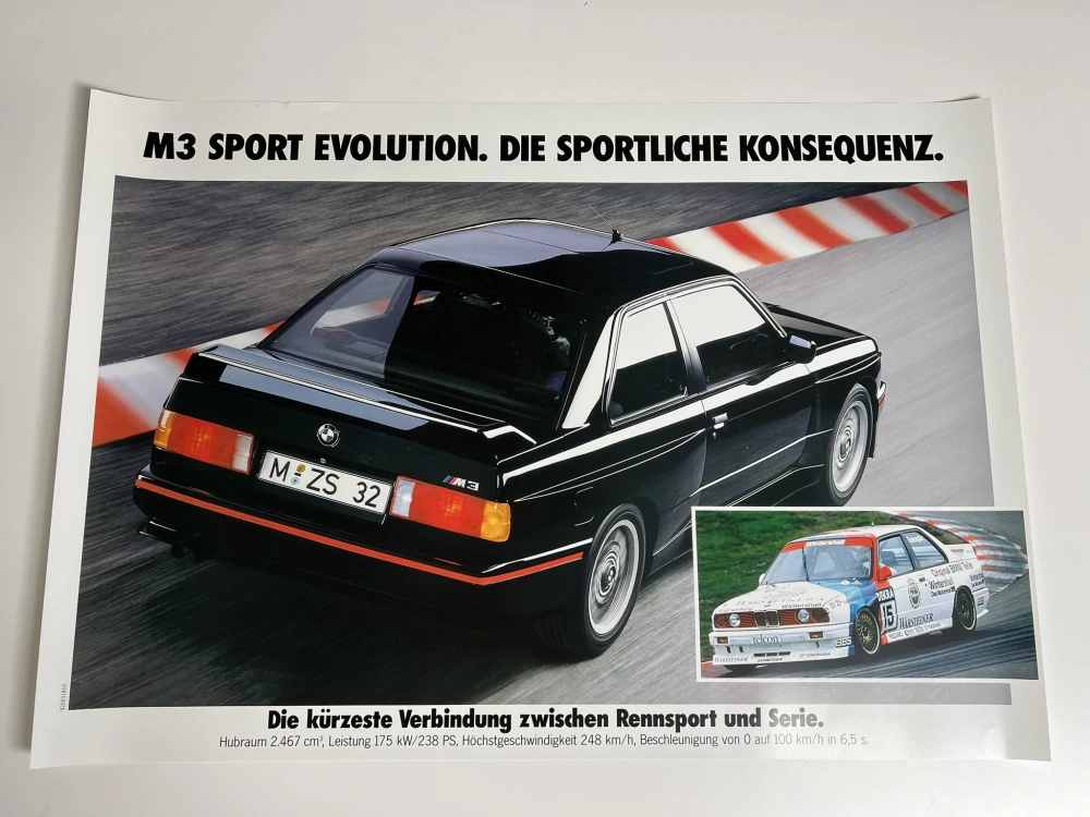 ORIGINÁL DOBOVÝ PLAKÁT BMW E30 M3 - FORMÁT A1 - VADA