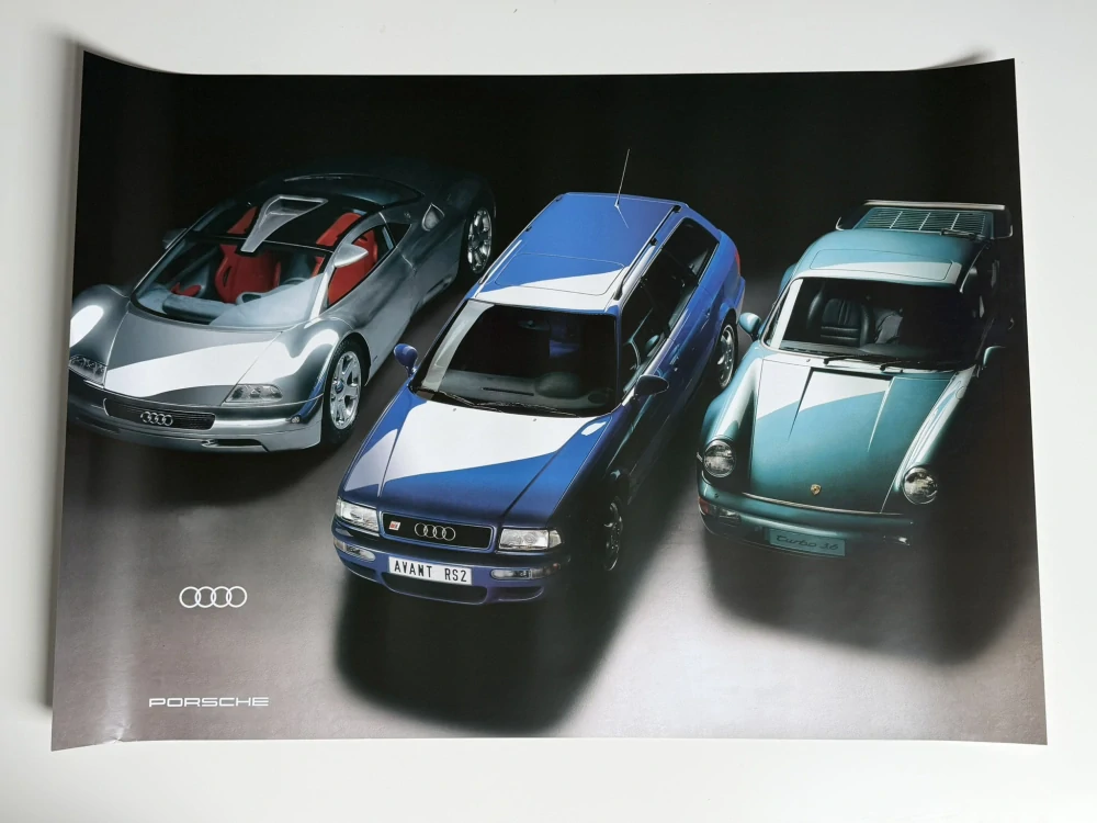 ORIGINÁL DOBOVÝ PLAKÁT AUDI RS2, PORSCHE 911, AUDI AVUS - FORMÁT A1